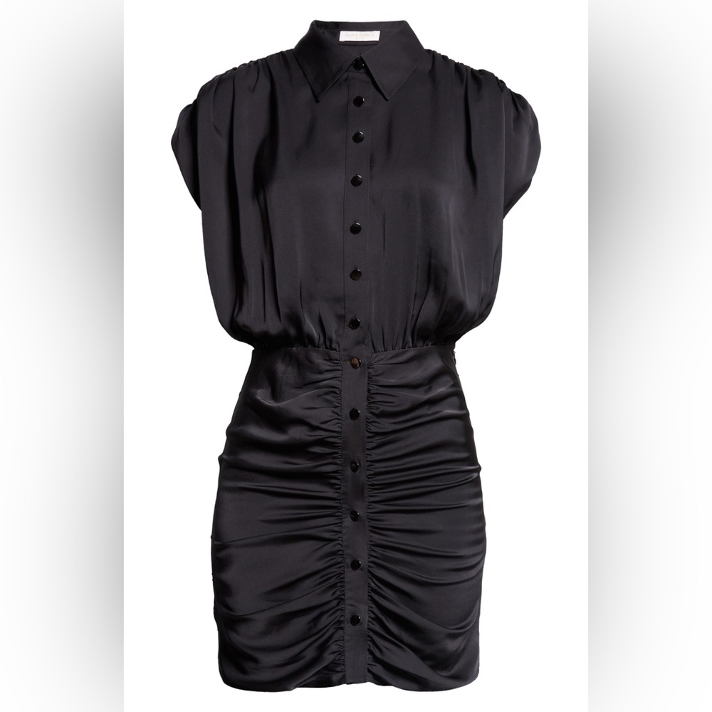 Ramy Brook Black Ruched Mini Shirt Dress Sz 6